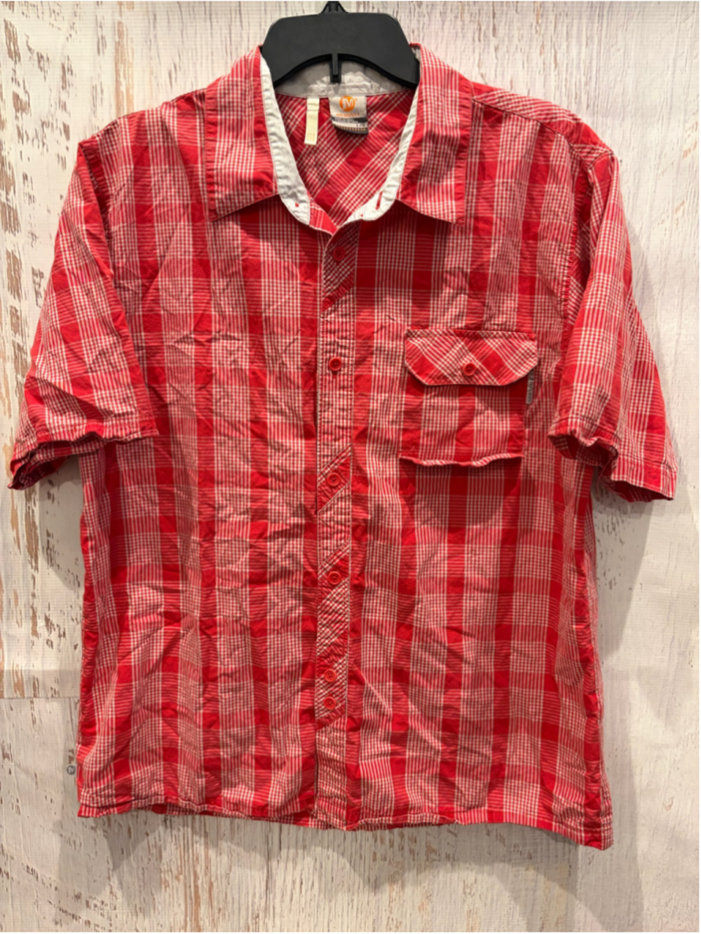 Men's Merrell Casual Button Down Shirt, Size L, Red and White Plaid